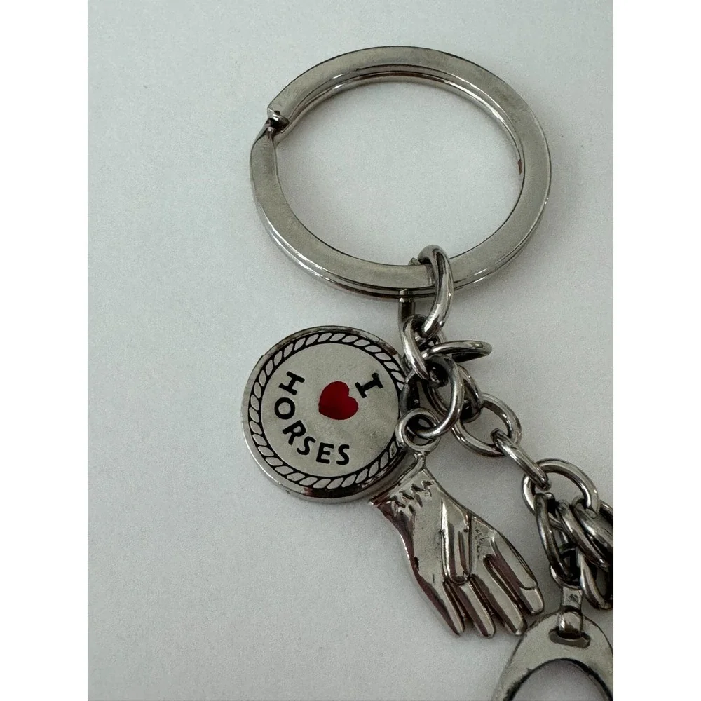 I Love Horses Charm‎ Silver Tone Keychain Key Ring